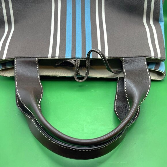 Kate Spade NY Striped Canvas Tote Bag Blue Brown White Leather Handles Italy VTG - Picture 7 of 15